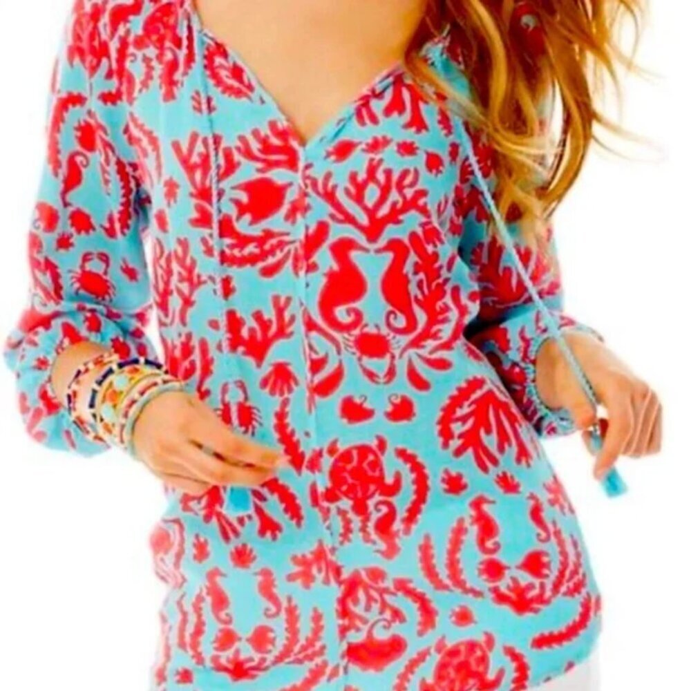Lilly Pulitzer Etta Top Don't Be Shellfish Size Small